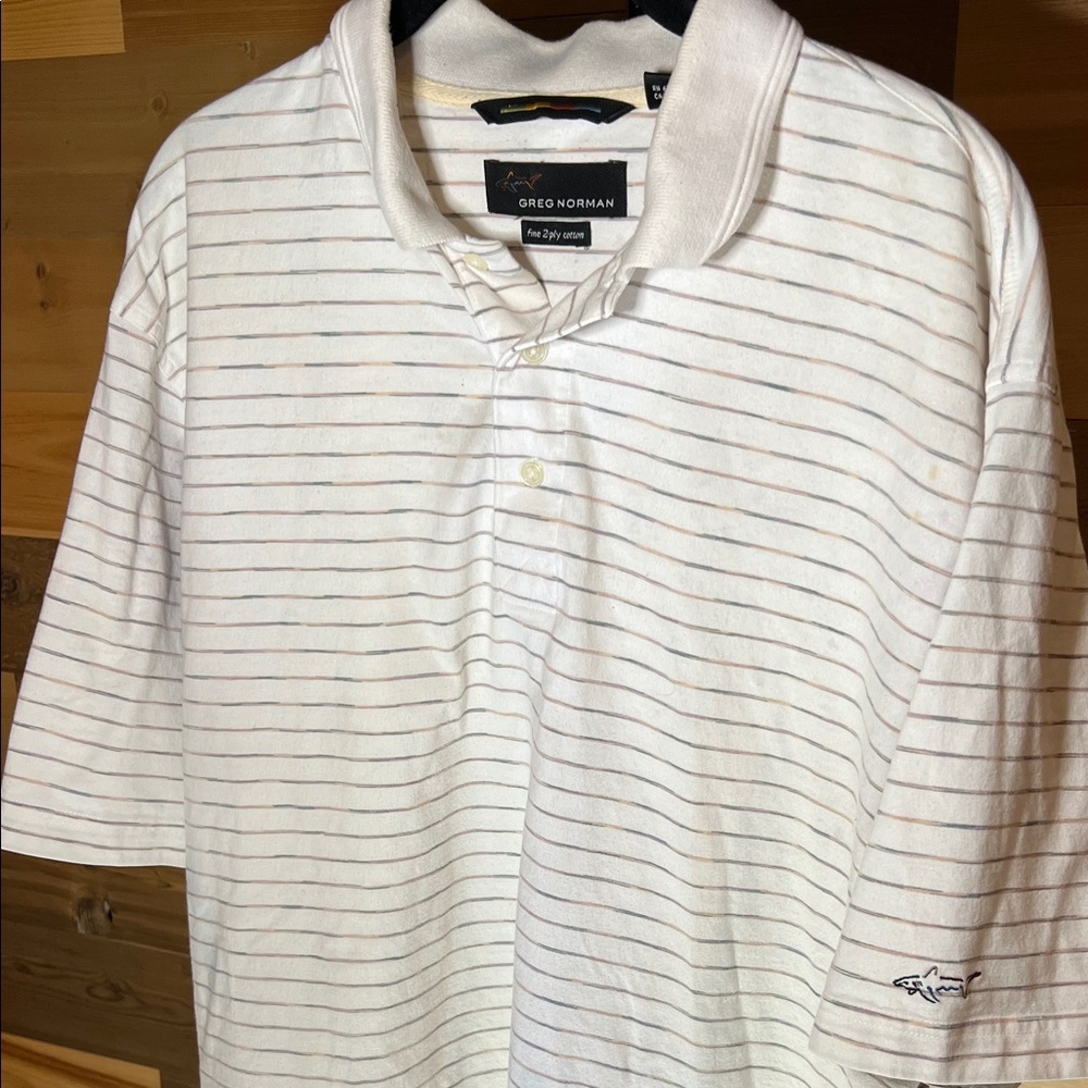 Greg Norman Collection White Polo with Subtle Stripes